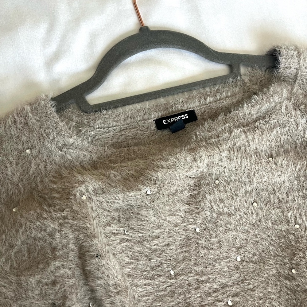 EXPRESS Women’s Fuzzy sweater Embellished with rhinestones